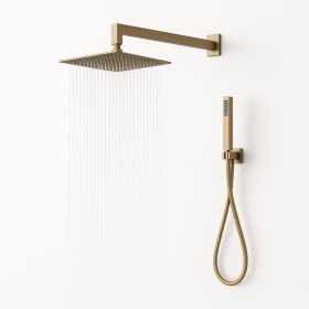 Set Per Doccia Soffione Quadro In Acciaio Inox 25x25 Millimetri Color Oro 