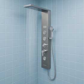 Colonna Pannello Doccia Shine-1 Cromo 4 Funzioni Luce Display Temperatura Cromo 
