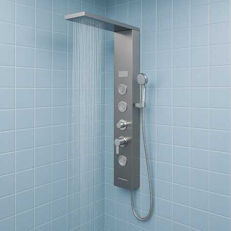 Colonna Pannello Doccia Shine-1 Cromo 4 Funzioni Luce Display Temperatura Cromo 