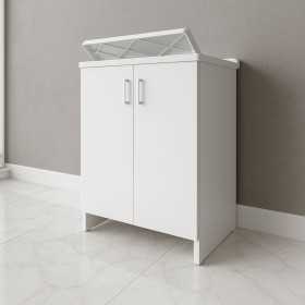 Mobile Lavanderia Bianco Lavabo Resina 45x50x85 Asse Lavaggio cm Doppia Anta