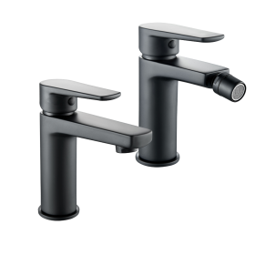 Coppia Miscelatore Rubinetto Bidet e Miscelatore Lavabo Linea Africa Nero Opaco