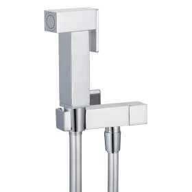 Kit Idroscopino Cromato Quadro Doccetta Per Wc Portatile Shut-Off Monogetto Con Leva