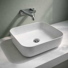 Lavabo Da Appoggio Quadrato Ceramica Bianco Lucido 38,5x38,5x14 Cm