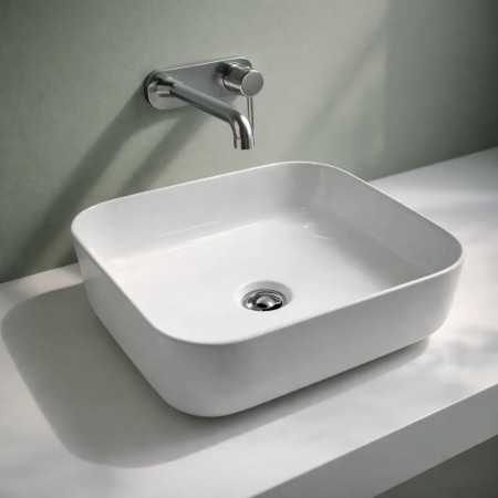 Lavabo Da Appoggio Quadrato Ceramica Bianco Lucido 38,5x38,5x14 Cm
