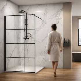 Parete Doccia Walk-In In Cristallo Temprato Con Profilo Nero Opaco Cristallo 8 mm