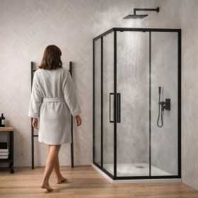 Cabina Doccia Angolare Corner Black Cristallo 6 mm 80x140x195 cm