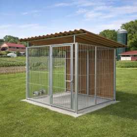 Box per Cani Coperto e Retro in Legno Zincato con Portaciotole da 200x300xAltezza 180 Cm