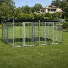 2 Box Uniti per Cani da Esterno Copertura Zincato a Caldo Ciascuno da 300x300xh180 Cm