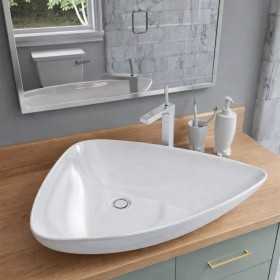 Lavabo Da Appoggio Ceramica Bianco Triangolare Arredo Bagno 68x47,5x12,5 Cm