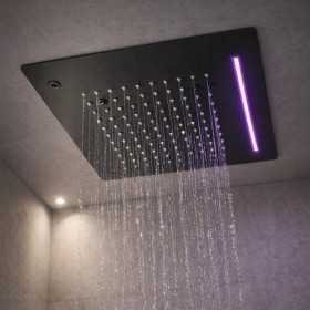 Soffione LED a Soffitto Da Incasso Con Cascata Acciaio NERO Quadro Ogomondo