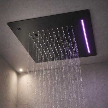 Soffione LED a Soffitto Da Incasso Con Cascata Acciaio NERO Quadro Ogomondo