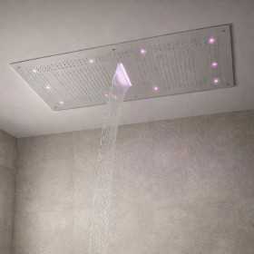 Soffione Doccia LED a Soffitto Installazione Da Incasso Con Cascata Acciaio Inox Rettangolare