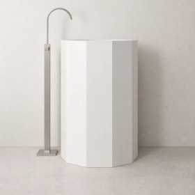 Lavabo Elegante Da Centro Stanza Erik In Artificial Stone Bianco Opaco Forma Decagonale