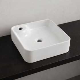 Lavabo Quadrato Ceramica Bianca Da Appoggio 43x43x12cm Con Monoforo