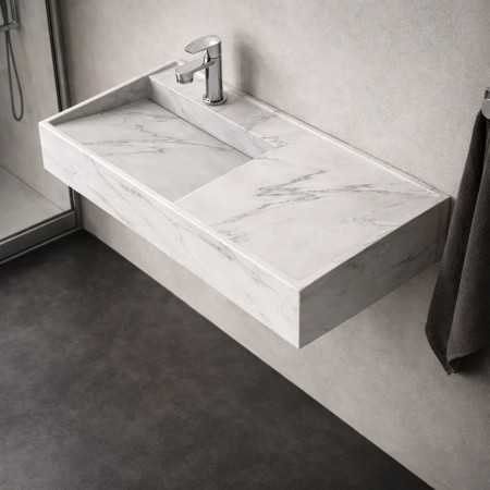 Lavabo Consolle Sospeso Astrid In Artificial Stone Colore Bianco Venato