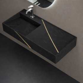 Lavabo Consolle Sospeso Astrid In Artificial Stone Colore Nero e Nocciola Venato