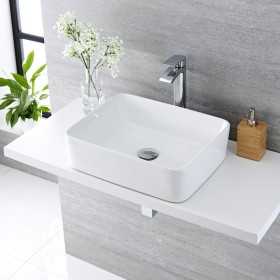 Lavabo Da Appoggio Ceramica Bianco Rettangolare Lavandino Bagno 50x39x13 Cm