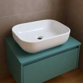 Lavabo Da Appoggio Ceramica Bianco Rettangolare Arredo Bagno cm 45,5x32,5x13,5