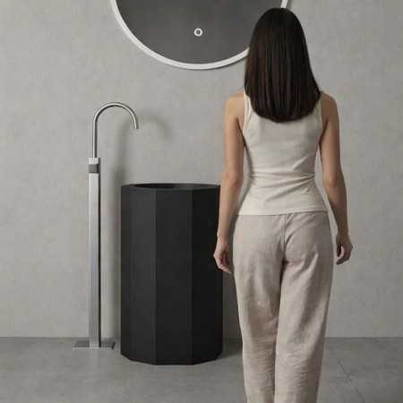 Lavabo Elegante Da Centro Stanza Erik In Artificial Stone Nero Opaco Forma Decagonale