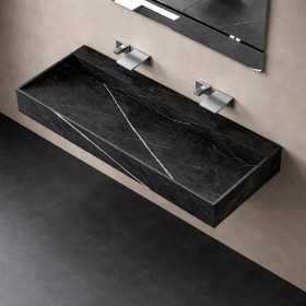 Lavabo Consolle Sospeso In Artificial Stone Freya Nero e Bianco Venato Moderno