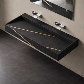 Lavabo Consolle Sospeso In Artificial Stone Freya Nero e Nocciola Venato Moderno