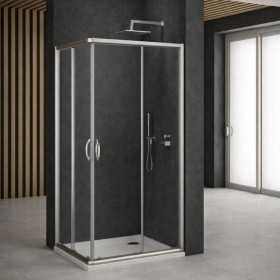 Cabina Doccia Angolare Con Ante Scorrevoli In Cristallo Temprato 6 mm Profilo Cromato 