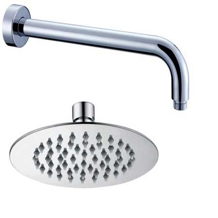 Braccio Doccia Ottone Cromato + Soffione Doccia Tondo Acciaio Inox Diam 150x2 Mm Spessore 