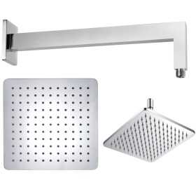 Braccio Doccia Ottone Cromato + Soffione Doccia Quadrato Acciaio Inox 300x300x4 Mm Spessore