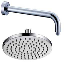 Braccio Doccia Ottone Cromato + Soffione Doccia Tondo Ottone Cromato Diam 200x8 Mm Spessore