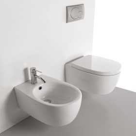 Sanitari in Ceramica Sospesi Vaso WC + Bidet + Sedile SENZA BRIDA Con/Senza Staffe