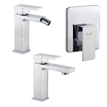 Miscelatore Rubinetto Bidet Cromato + Miscelatore Rubinetto Lavabo Cromato + Miscelatore Doccia Ad Incasso Da Parete 