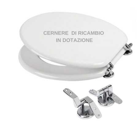 Ogomondo Sedile Wc MDF Bianco Universale Sedix Plus con 2 coppie di cerniere cromo in dotazione come ricambio