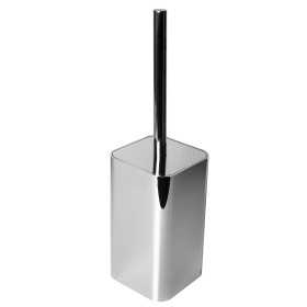 Porta Scopino Da Bagno a Terra da Pavimento Silver Square Spazzolone WC ABS Cromato Quadro Accessori Qualità