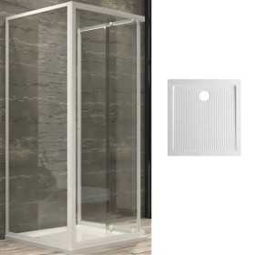 Ogomondo Box Cabina Doccia Corner 3 Lati Cristallo Temprato Trasparente 80x80x80 + Piatto Doccia Porcellana h6,5cm