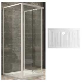 Ogomondo Box Cabina Doccia Corner 3 Lati Cristallo Temprato Trasparente 80x120x80 + Piatto Doccia Porcellana h6,5cm
