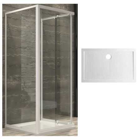 Ogomondo Box Cabina Doccia Corner 3 Lati Cristallo Temprato Trasparente 80x120x80 + Piatto Doccia Porcellana h6,5cm