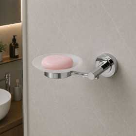 Porta Sapone In Ottone Cromato Lucido Piattino Vetro Satinato Per Bagno Serie Luparia