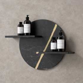 Mensola A Parete Nero e Nocciola Venato In Artificial Stone Per Bagni Serie Jorm