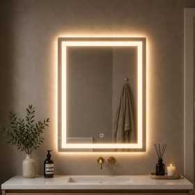 Specchio Rettangolare Led Con Cornice Sabbiata E Touch Luce Regolabile