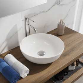 Lavabo Da Appoggio Tondo In Ceramica Bianca Elegante per Mobili Bagno e Mensole Bagno