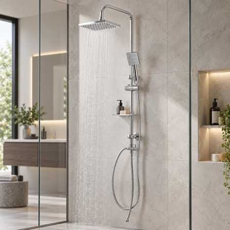 Colonna Doccia Attrezzata Modello Aries In Ottone Cromato Fissaggi ABS Regolabili