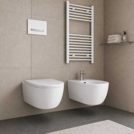 Serie Venere Coppia Di Sanitari Sospesi In Ceramica Bianco Lucido Con Brida