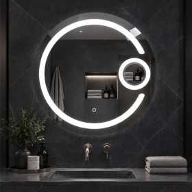 Specchio Led 5 Mm Tondo Dimmerabile Con Interruttore Touch Elegante Moderno