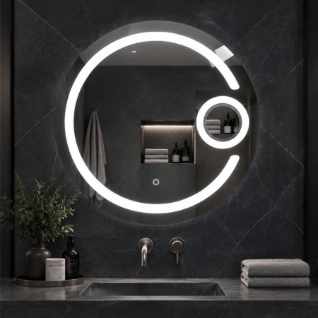 Specchio Led 5 Mm Tondo Dimmerabile Con Interruttore Touch Elegante Moderno
