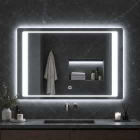 Specchio 5 mm Rettangolare Cornice Led Interruttore Touch Alluminio MDF