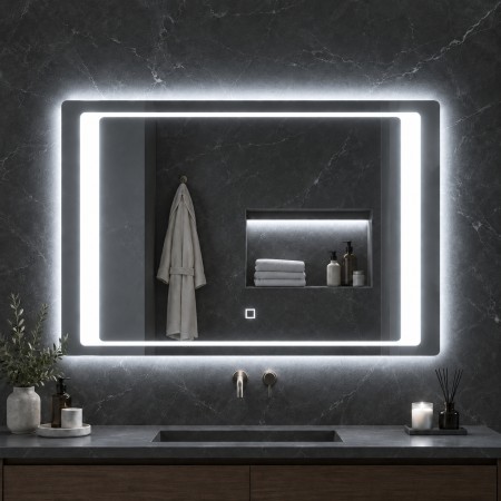 Specchio 5 mm Rettangolare Cornice Led Interruttore Touch Alluminio MDF