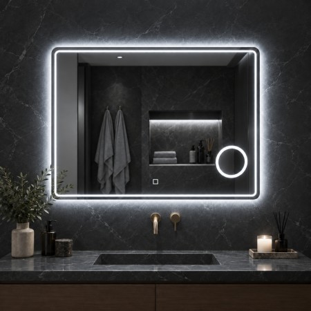 Specchio Rettangolare Led Con Ingranditore E Luce Regolabile Dimmerabile