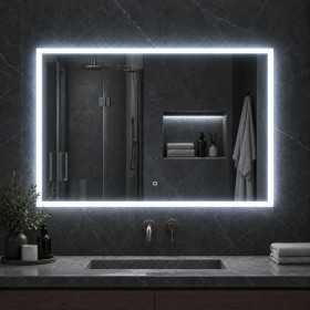Specchio Rettangolare Led Cornice Sabbiata Interruttore Touch Luce Regolabile