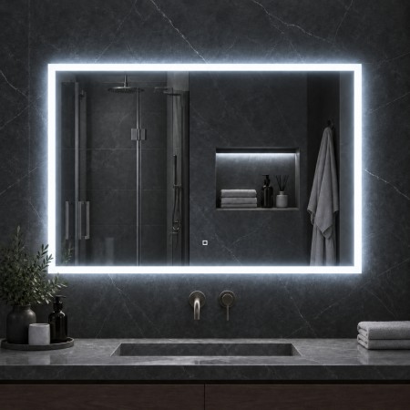 Specchio Rettangolare Led Cornice Sabbiata Interruttore Touch Luce Regolabile