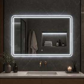 Specchio Rettangolare Led Smussato Cornice E Interruttore Touch Luce Regolabile